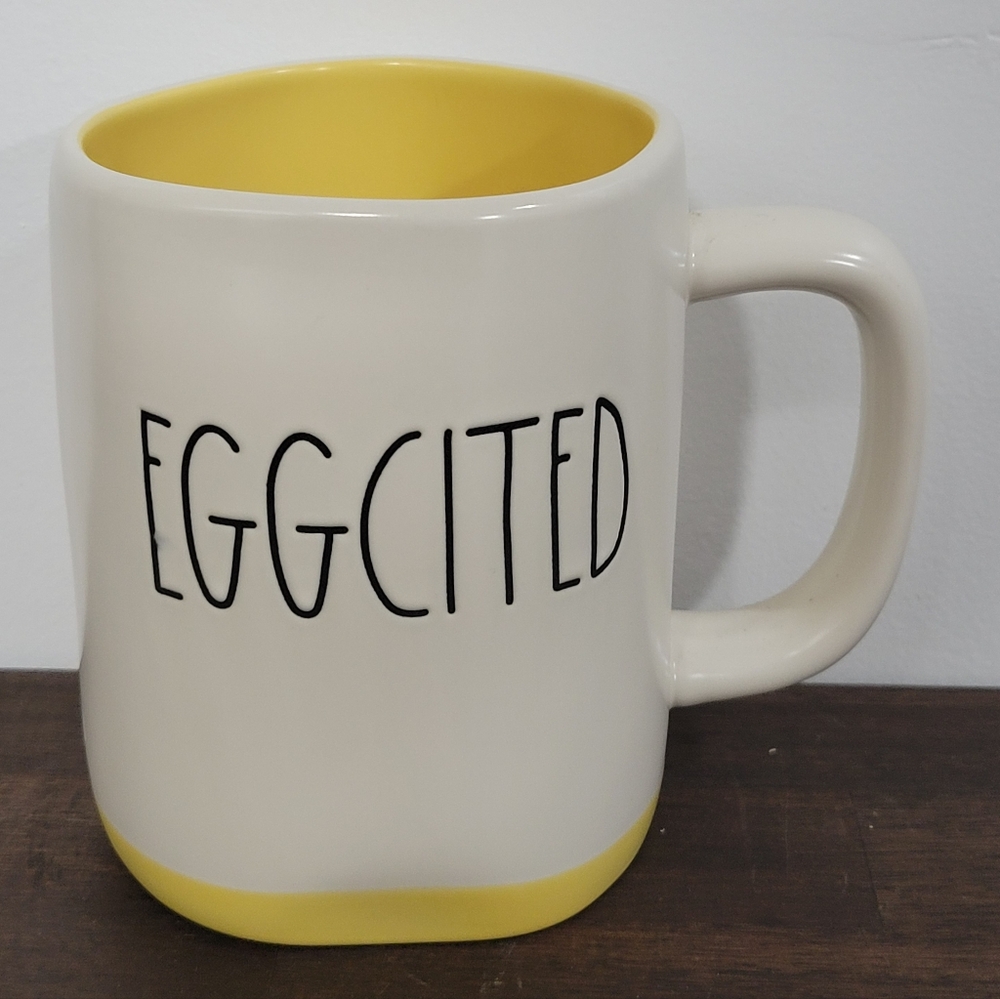 Rae Dunn Eggcited Cream and Yellow Mug